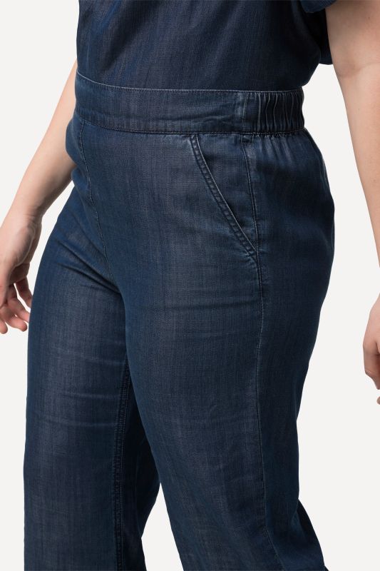 Denim Look Lyocell Elastic Waist Straight Leg Pants
