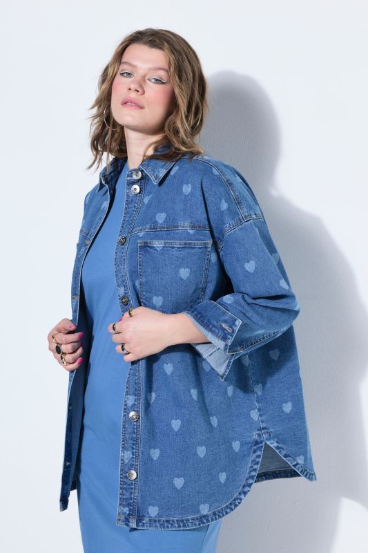 Hearts Denim Button-Down Blouse