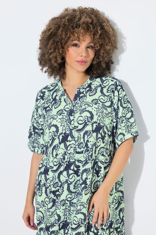 Floral Paisley Short Sleeve Muslin Dress