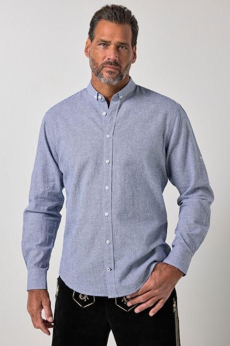 Linen-blend checked shirt
