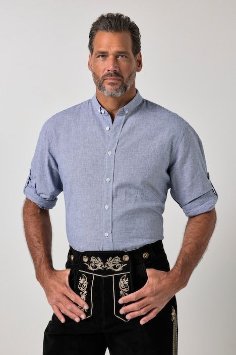 Linen-blend checked shirt