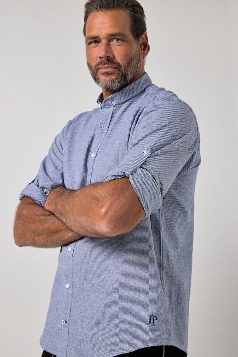 Linen-blend checked shirt