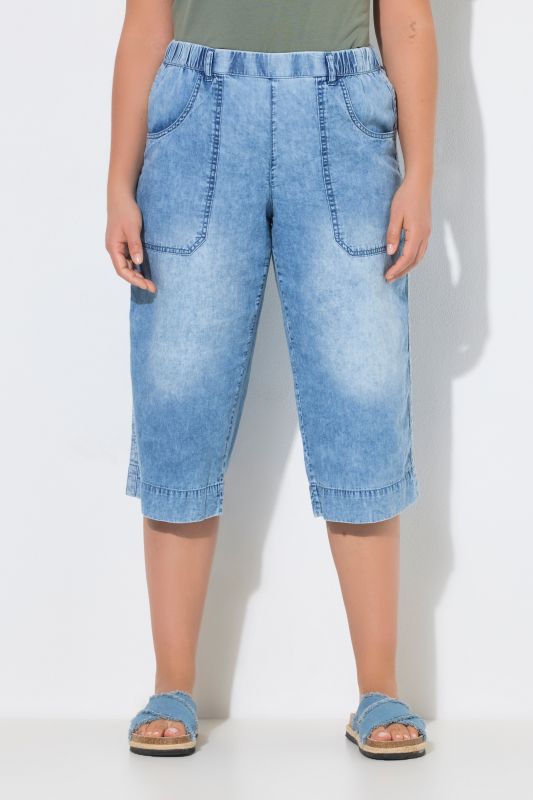 Stonewashed Elastic Waist Denim Capris