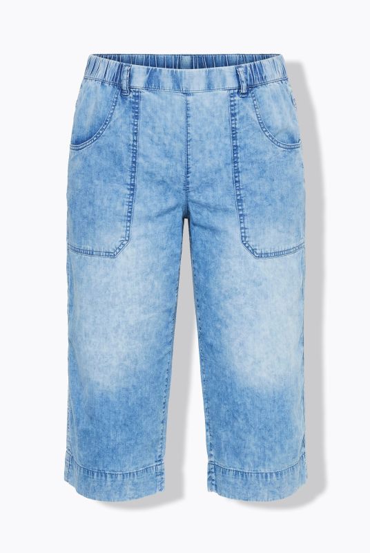 Stonewashed Elastic Waist Denim Capris