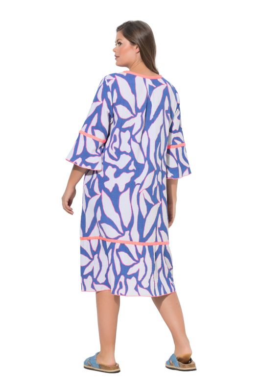 Abstract Print Contrast Color 3/4 Sleeve Muslin Dress