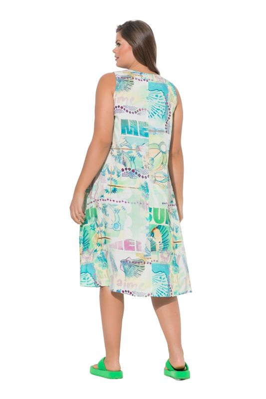 Vintage Beach Print Sleeveless V-Neck Dress