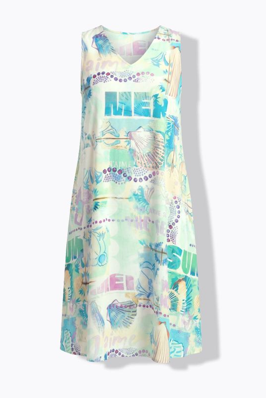 Vintage Beach Print Sleeveless V-Neck Dress