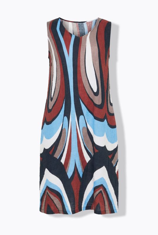Water Marbled Sleeveless V-Neck Dress