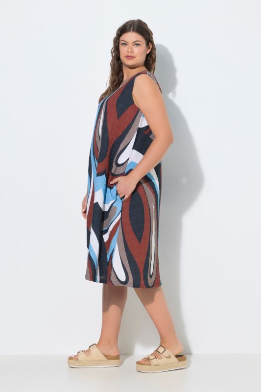 Water Marbled Sleeveless V-Neck Dress