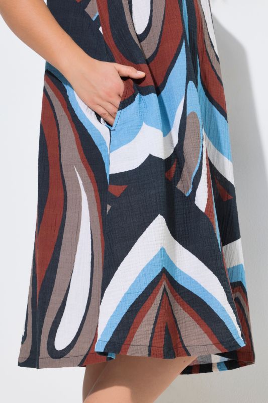 Water Marbled Sleeveless V-Neck Dress