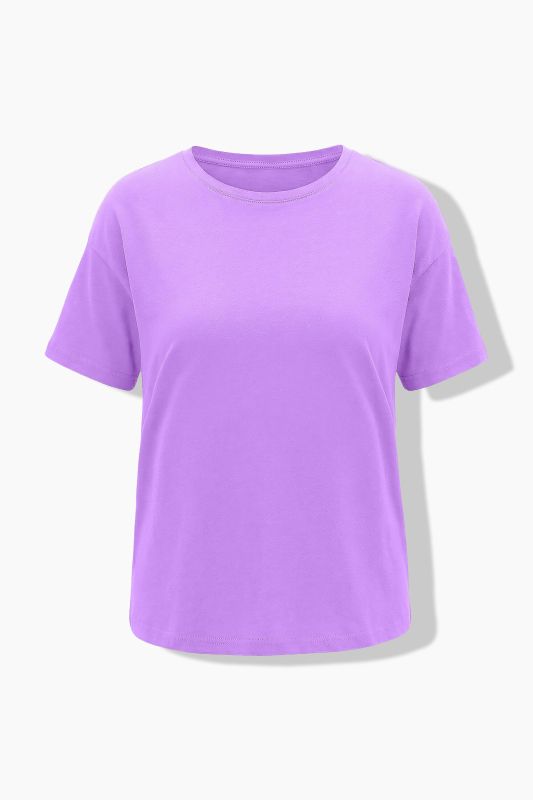 Round Neck Short Sleeve Relaxed Fit Cotton Tee