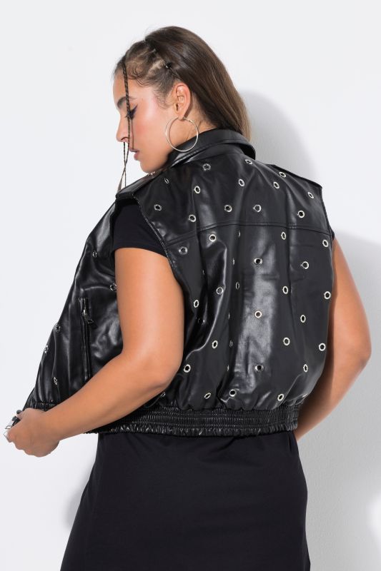 fake leather vest, cropped boxy shape, decorative eyelets