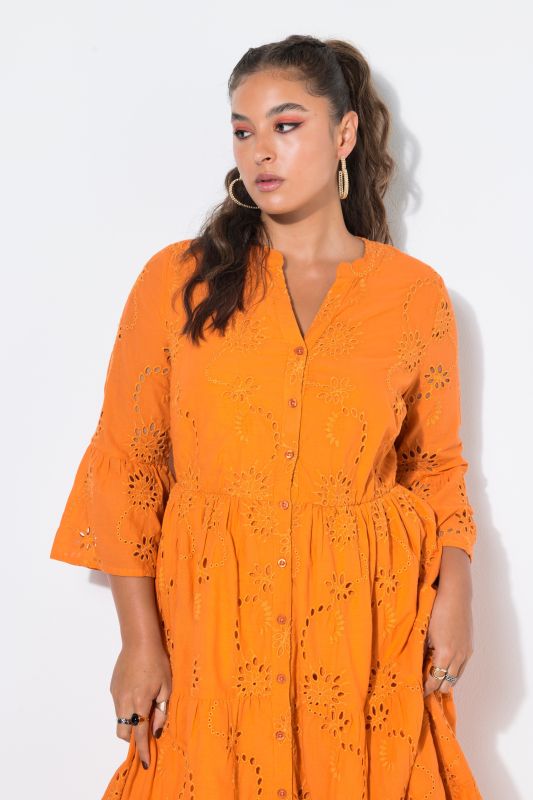 Eyelet Embroidered 3/4 Sleeve Dress