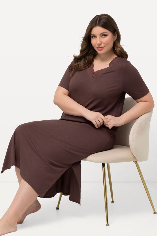 Eyelet Trim V-Neck Super Soft Cotton Blend Nightgown