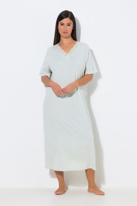 Eyelet Trim V-Neck Super Soft Cotton Blend Nightgown