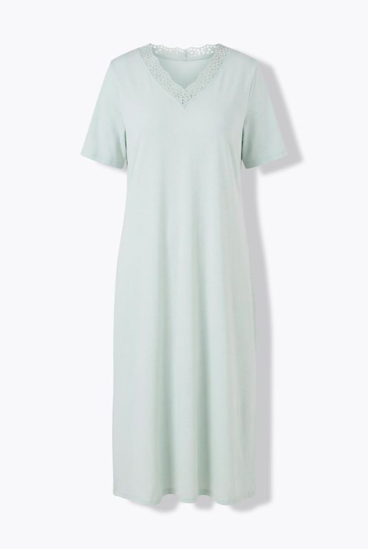 Eyelet Trim V-Neck Super Soft Cotton Blend Nightgown