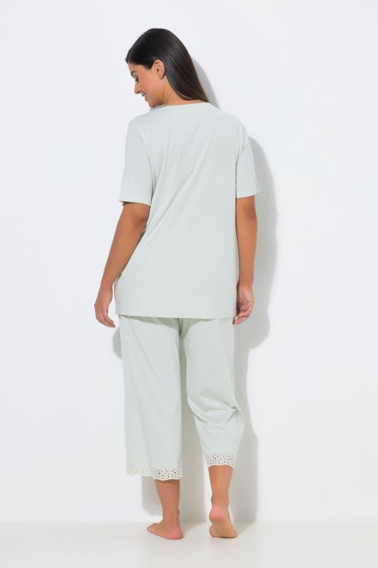 Eyelet Trim V-Neck Super Soft Cotton Blend Pajama Set