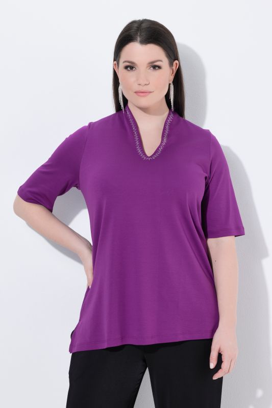 Rhinestone V-Neck Pima Cotton Tee