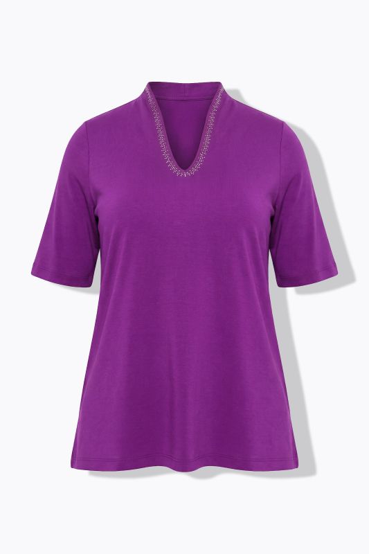 Rhinestone V-Neck Pima Cotton Tee