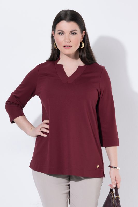 Split Neckline 3/4 Sleeve Tee