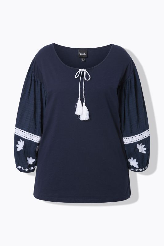 Textured Embroidered Long Sleeve Blouse