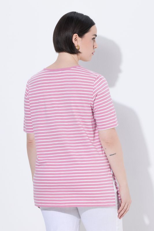 Striped Split Neck Short Sleeve Tee