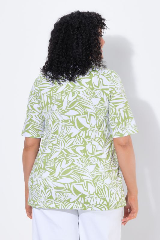Abstract Foliage Short Sleeve Split Neck Tee