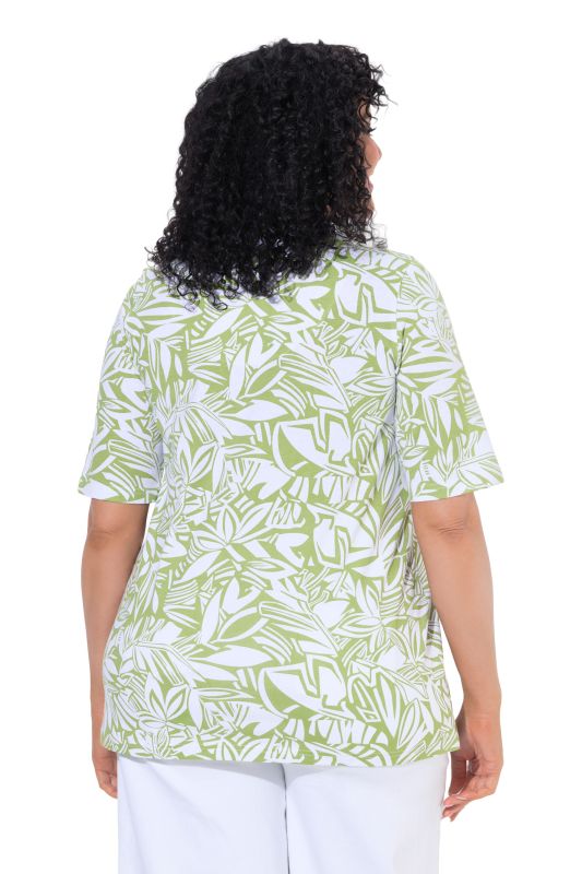 Abstract Foliage Short Sleeve Split Neck Tee