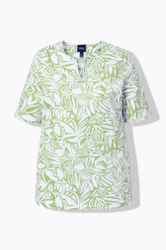 Abstract Foliage Short Sleeve Split Neck Tee