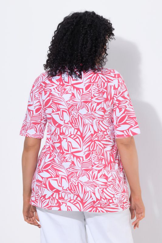 Abstract Foliage Short Sleeve Split Neck Tee