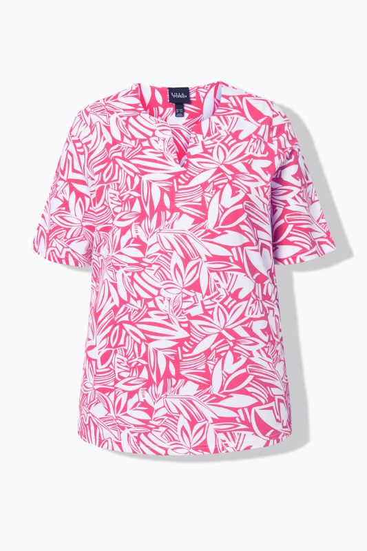 Abstract Foliage Short Sleeve Split Neck Tee