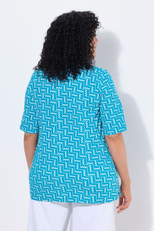 Zigzag Print Short Sleeve V-Neck Tee