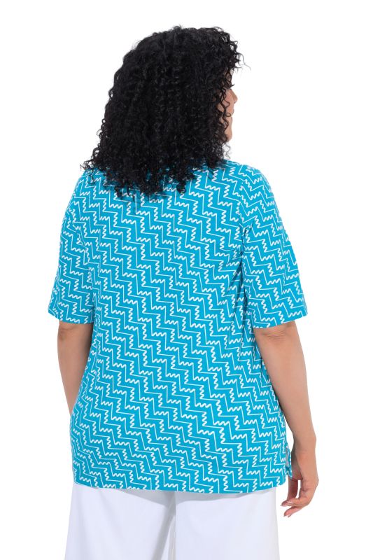 Zigzag Print Short Sleeve V-Neck Tee
