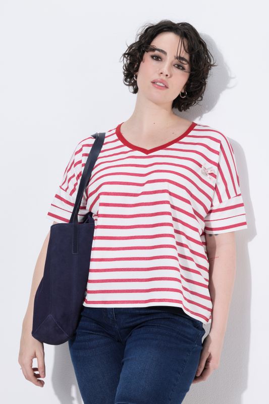 Bow Applique Short Sleeve Striped Tee