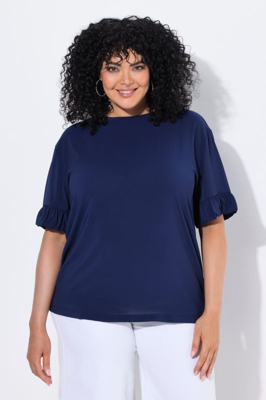 Mixed Material Ruffle Cuff Tee