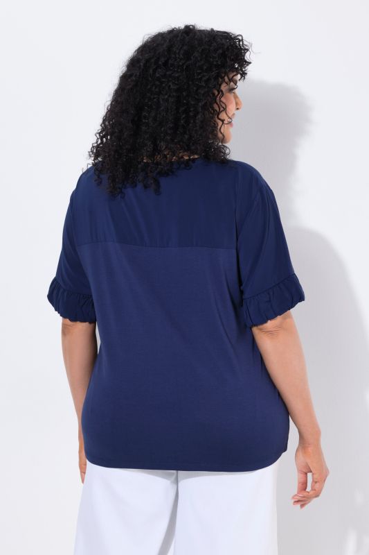 Mixed Material Ruffle Cuff Tee