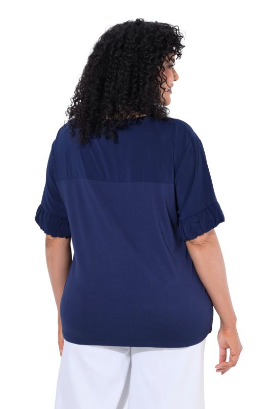 Mixed Material Ruffle Cuff Tee