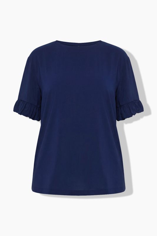 Mixed Material Ruffle Cuff Tee