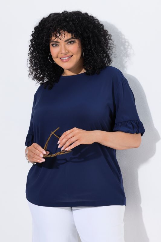 Mixed Material Ruffle Cuff Tee