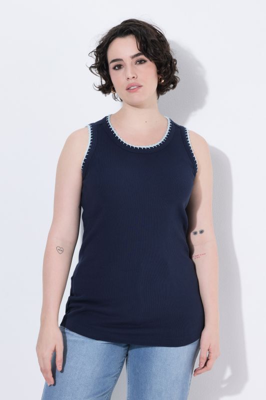 Scalloped Crochet Trim Ribbed Jersey Tank