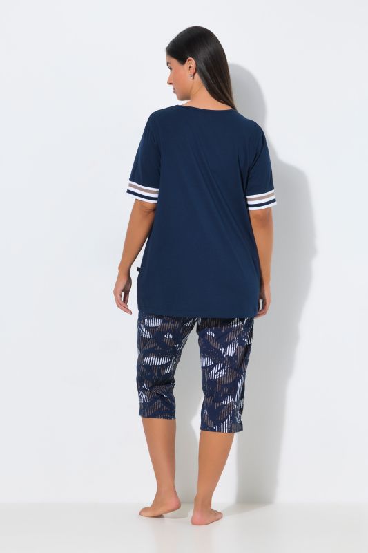Striped Leaf Two Piece Pajama Set