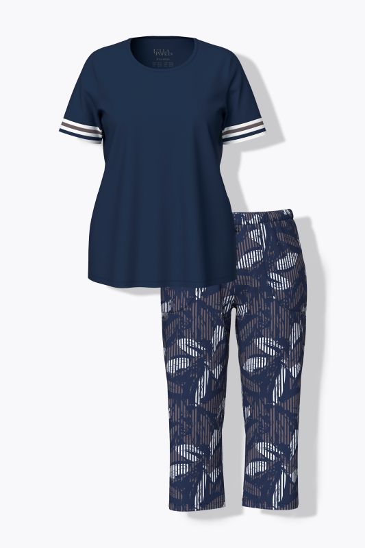 Striped Leaf Two Piece Pajama Set