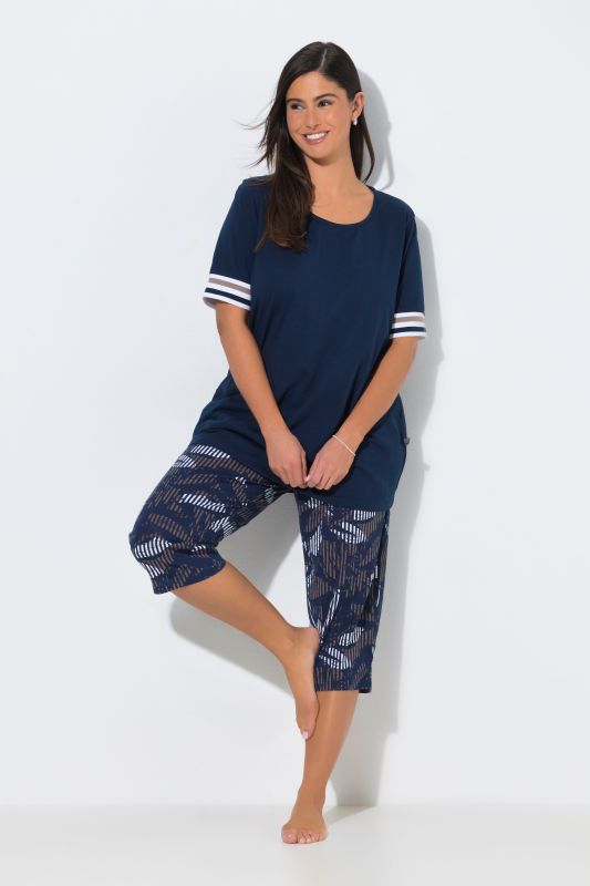 Striped Leaf Two Piece Pajama Set