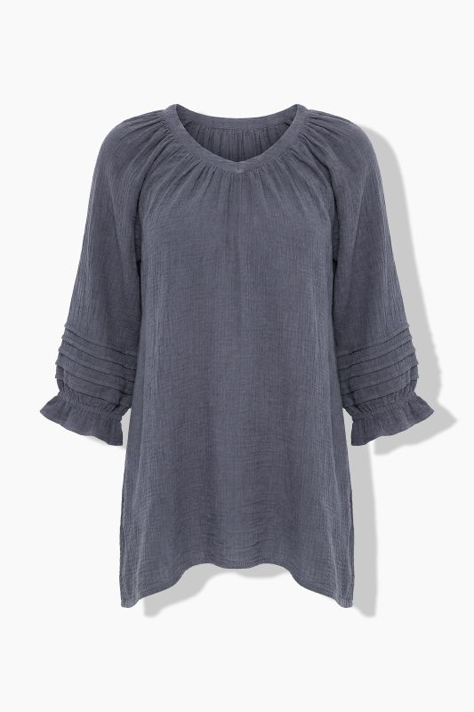 3/4 Sleeve V-Neck Muslin Tunic Blouse