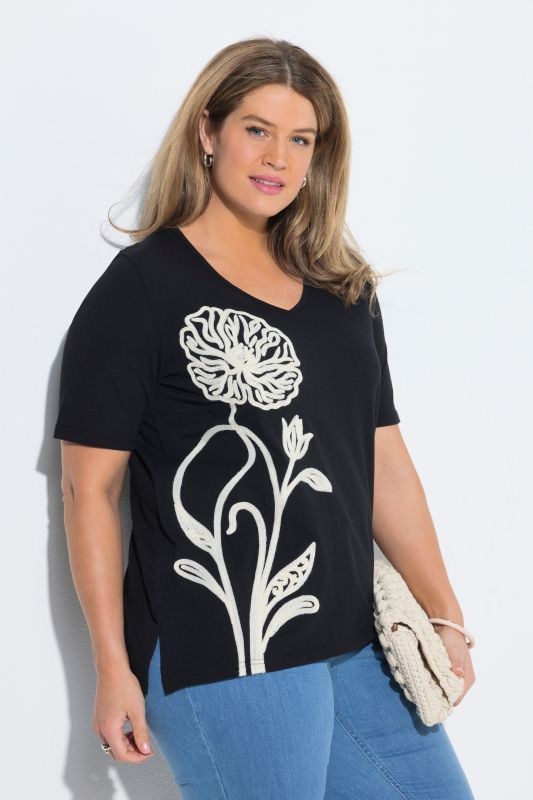 Eco Cotton Flower Embroidery Short Sleeve Tee