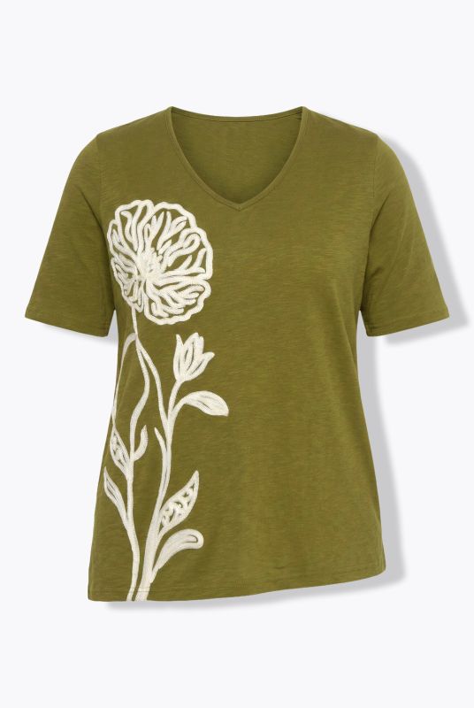 Eco Cotton Flower Embroidery Short Sleeve Tee