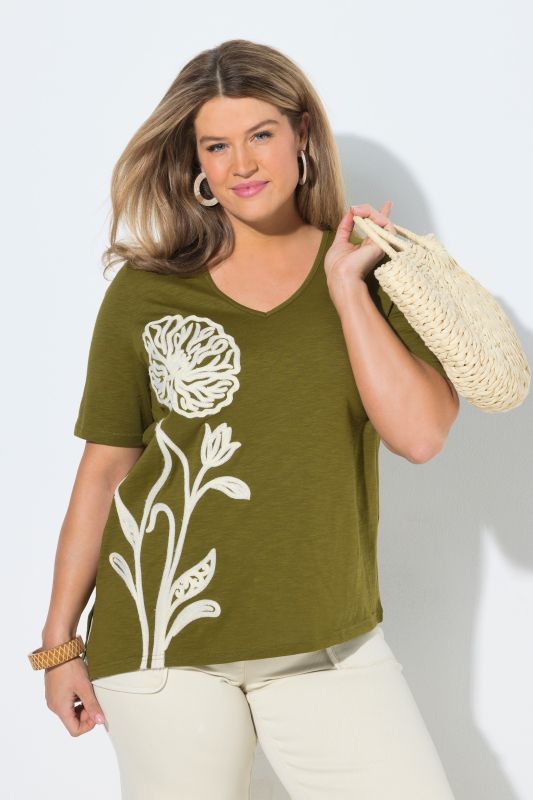 Eco Cotton Flower Embroidery Short Sleeve Tee