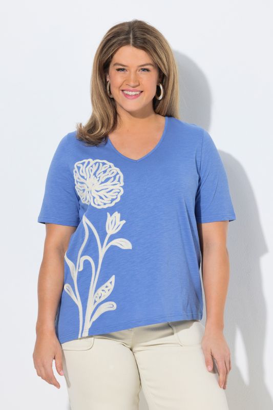 Eco Cotton Flower Embroidery Short Sleeve Tee