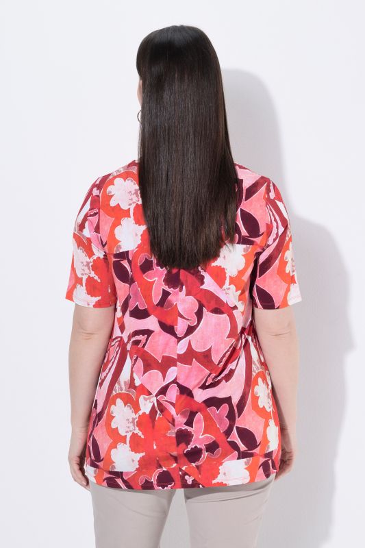 Patchwork Floral Slinky Stretch-Knit T-Shirt Blouse