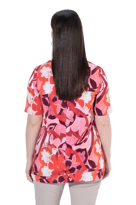 Patchwork Floral Slinky Stretch-Knit T-Shirt Blouse